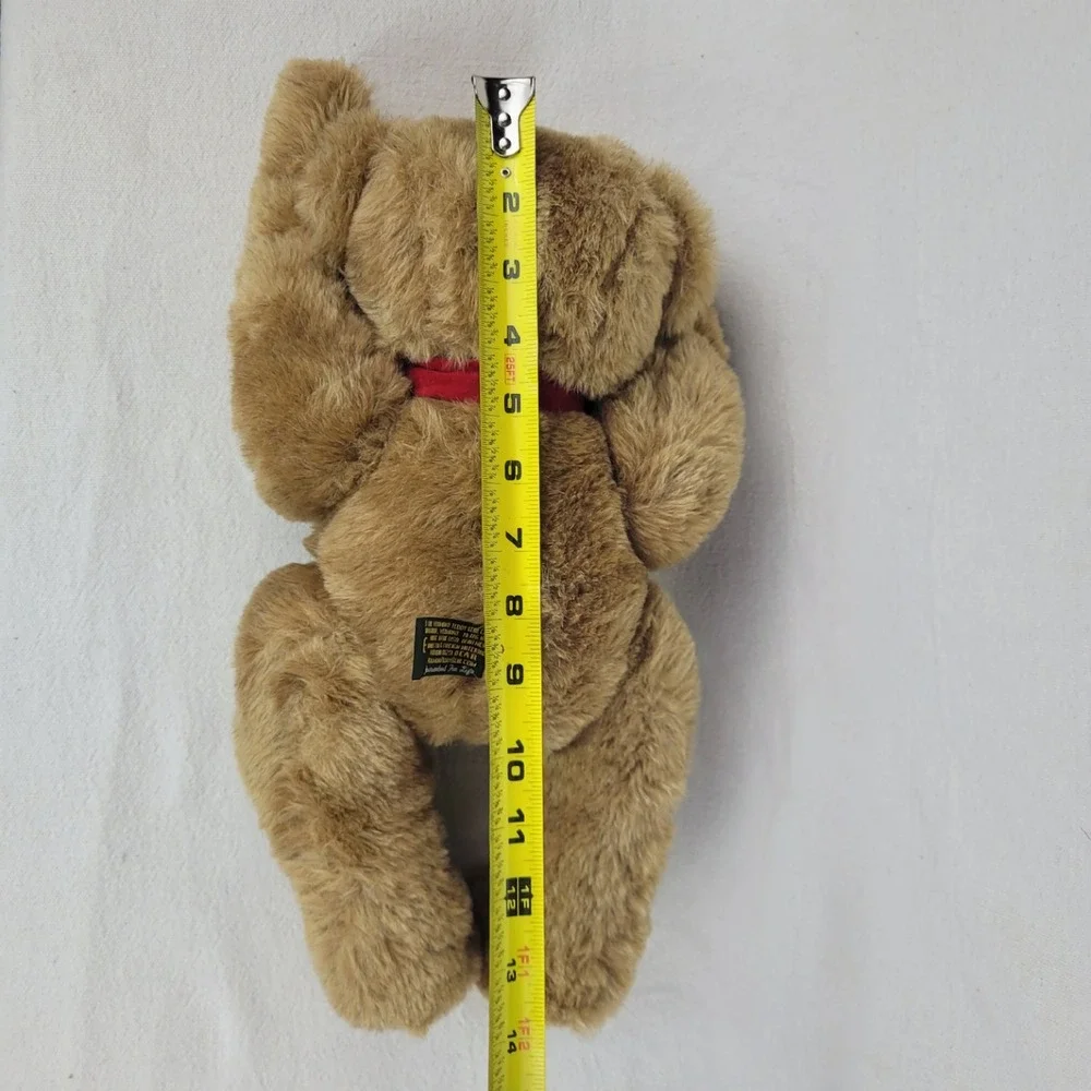Vermont Teddy Bear Brown Plush Velvet Red Bow Tie Jointed Stuffed Animal